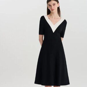 Contrast V-Neck Slim Knitted Women Midi Dress